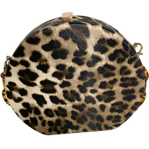 Womens Small Hard Shell Leopard Faux Leather purse with Tortoise Resin Link Hand - Picture 2 of 8